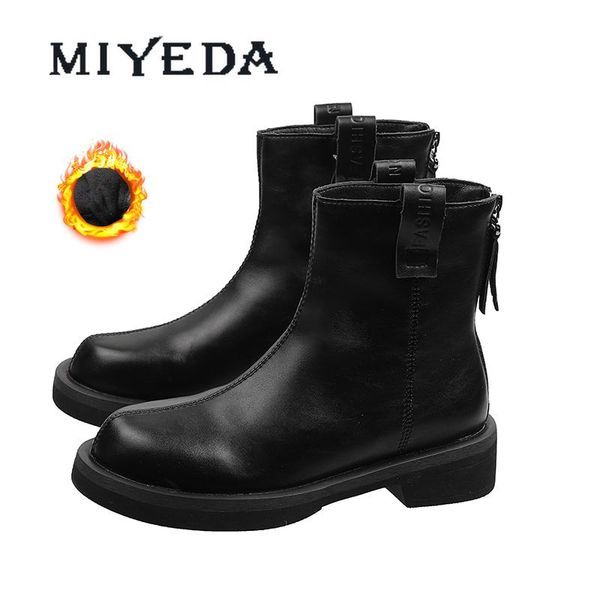 

boots miyeda zipper platform shoes winter plush genuine leather slim women all-match waterproof fashion, Black
