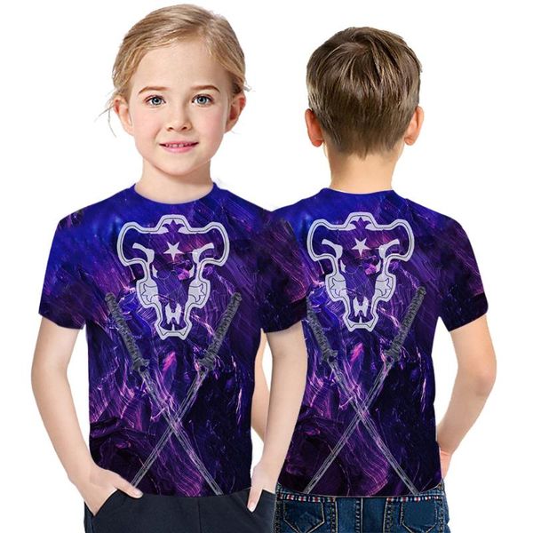

t-shirts black clover anime 2021 kids' summer 3d print t-shirt boys and girls fashion all short sleeve personalized home simple top, Blue