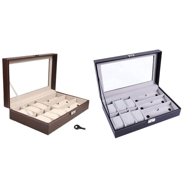 

chopsticks 9 grids watch box leather glass storage luxury jewelry display