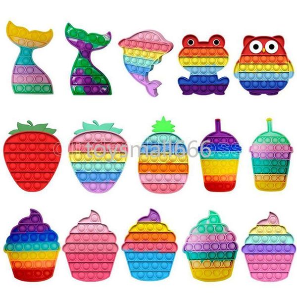 

strawherry ice cream mermaid designs rainbow colorful push bubble fidget toys squishy sensory figet stress reliever toys