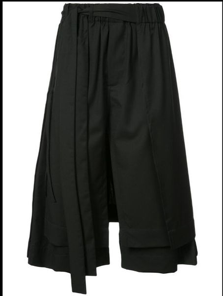 

men's pants 27-44 korean youth fake two loose wide leg hairstylist tide casual plus size double skirts costumes, Black