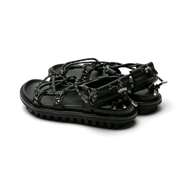 

sandals summer open-toed roman beach shoes women's casual fashion fish mouth lace-up for women, Black
