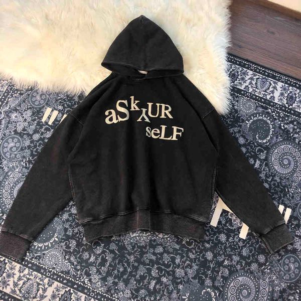 

men's hoodies & sweatshirts heavy frabic wash make old askyurself relief foam printing of women quality high vintage street, Black