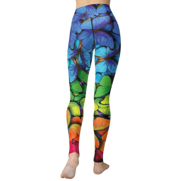 

women's leggings seashy colorful butterflies printing yoga girls high waist workout legging trouser tummy control pants, Black