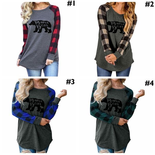 

women's hoodies & sweatshirts women mama bear hoodie 4 colors plaid patchwork letter printed round neck casual, Black