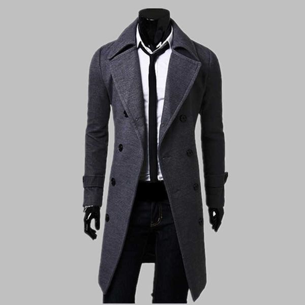 Moda Trençkot Erkekler Uzun Ceket Kış Ünlü Marka Erkek Palto Kruvaze Slim Fit Erkekler Trençkot Artı Boyutu 211011