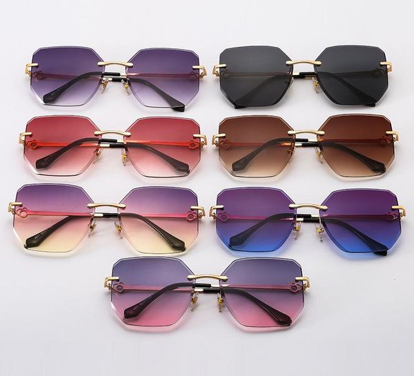 

sunglasses fashion women's frameless cut edge ocean lens personality polygon glasses, White;black