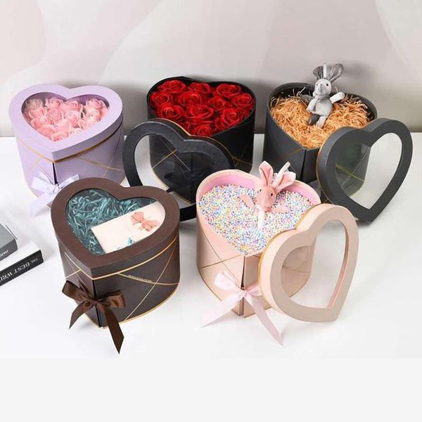 

two layers round rotating box paper gift flower packing diy decor valentine's day favors 1 pieces wrap
