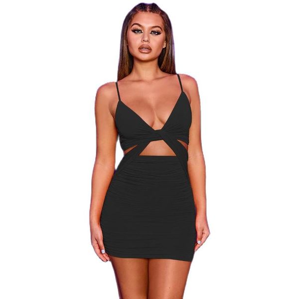 

casual dresses summer dress women spaghetti strap bodycon club party backless hollow out solid vestidos 2021, Black;gray