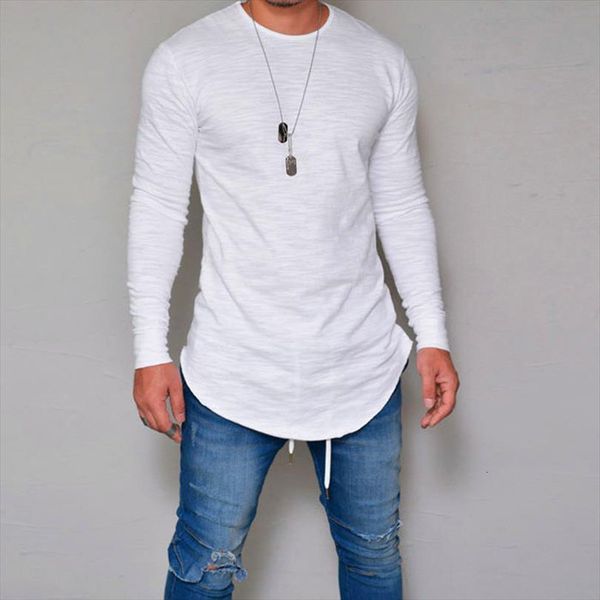 

solid color casual slim mens t shirts long sleeved kanye west quality o neck men tee wgtx61, White;black
