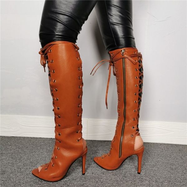 

boots olomm' female fashions will see knee high stiletto boots peep toe elegant brown dress women's shoes and 5-15 size rprg, Black