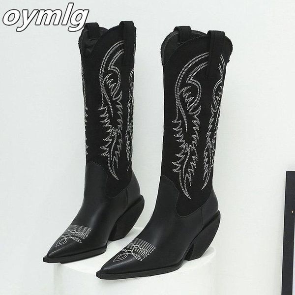 

boots 2021black western cowboy for women high heels ladies autumn winter long boot shoes wide calf super size, Black