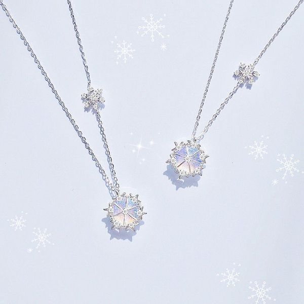 

fashion 925 sterling silver chain necklace with snowflake pendant of colored glaze for women