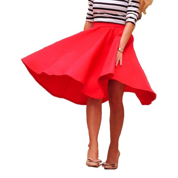 

skirts casual below the knee holiday simple fashion pleated solid gift high waist summer girl midi women skirt, Black