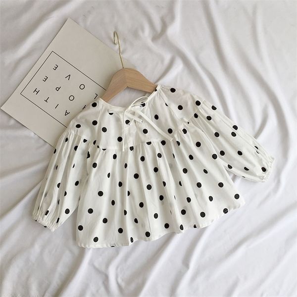

gooporson spring kdis clothes fashion korean dots long sleeve shirt cute toddler girls blouse fall little children costume 210715, White;black