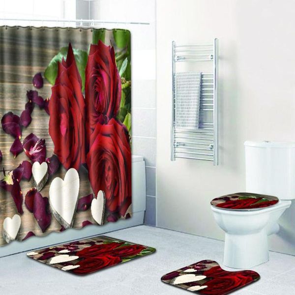

shower curtains elegant rose printing curtain + mat toilet rug cover set