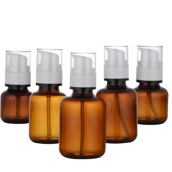 

storage bottles & jars 35ml 50ml 80ml 120ml 150ml amber empty essence fragrance oil bottle boston round lotion treatment pump plastic pet to