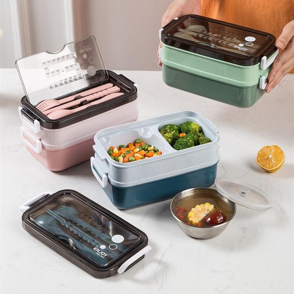 

dinnerware sets lunch box with soup bowl for student office worker microwave heating double-layer bento container storage