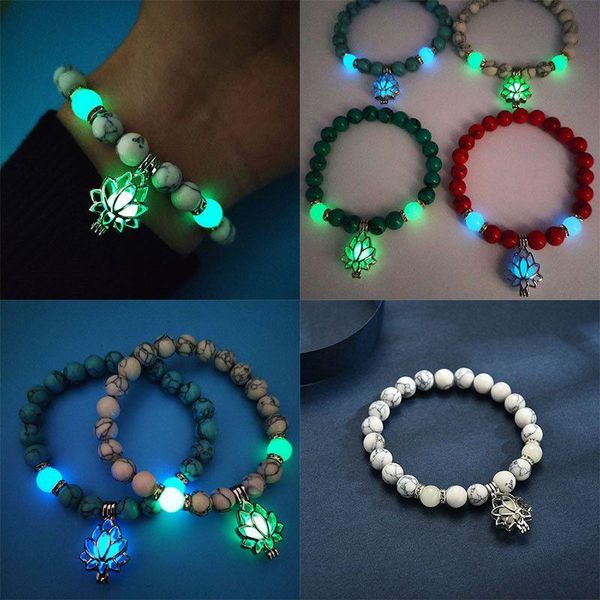

charm bracelets fashion luminous glowing in the dark lotus flower shaped bracelet for women yoga prayer buddhism jewelry, Golden;silver