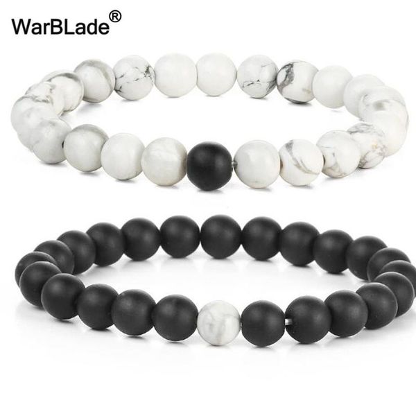

link, chain warblade fashion natural stones couple bracelets white and black charm beads lovers for men women friend gift