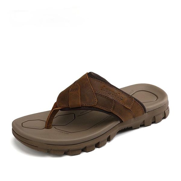 

slippers men's sandals genuine leather men summer shoes leisure flip-flops comfortable footwear soft sandal, Black