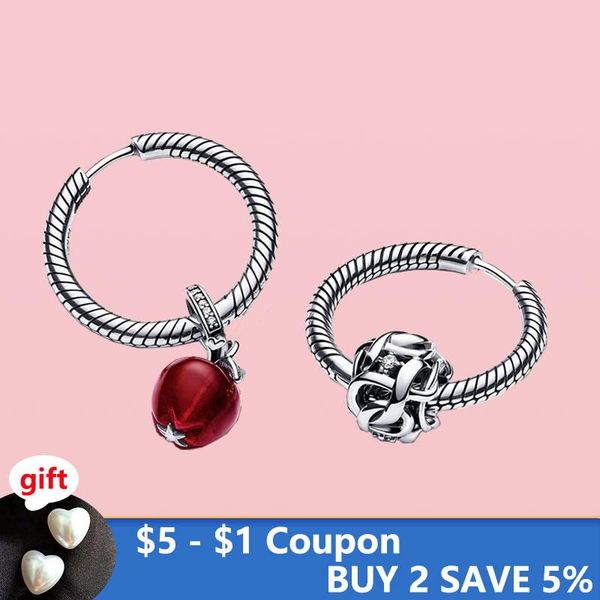 

hoop & huggie 925 sterling silver pendiente charm earrings for women fit original charms diy fine jewelry joyas, Golden;silver