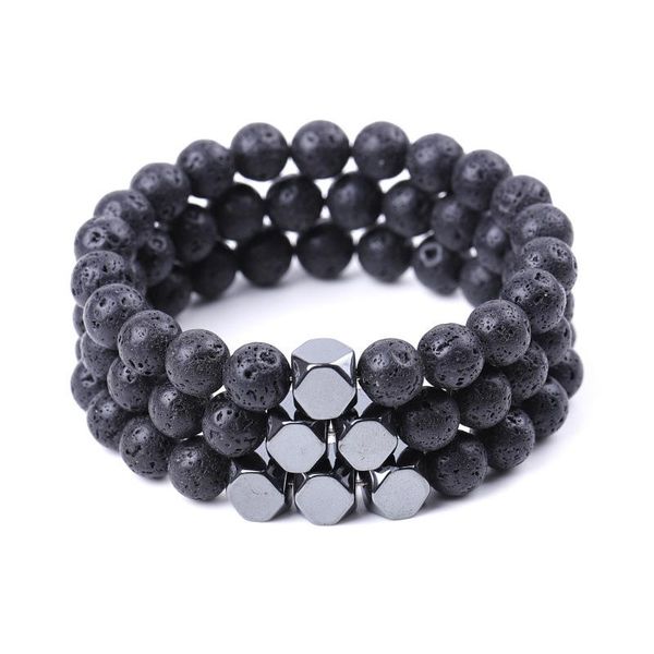 

beaded, strands lover men handmade hematite 8mm buddha lava stone bracelet beads bracelets summer women jewelry gift, Black