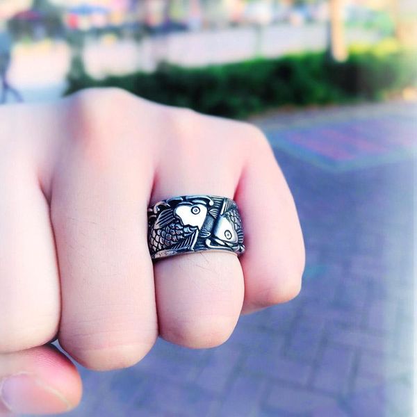 

cluster rings steel soldier embossed fish ring stainless vintage animal jewelry arrivals as gift bring luck, Golden;silver