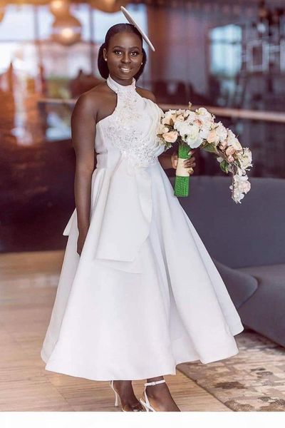 

designer white bridesmaid dresses 2021 lace applique sequins tea length african plus size maid of honor gown bow sleeveless country wedding, White;pink