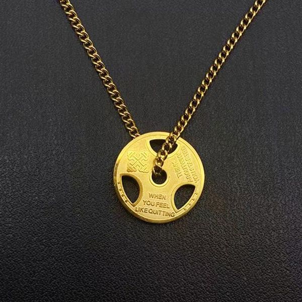 

pendant necklaces gold barbell necklace men stainless steel fashion fitness round chain sports gifts for male accessories, Silver