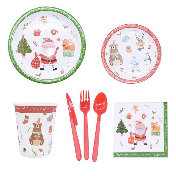 

disposable dinnerware cartoon santa claus print tableware set paper cup plate straw christmas brithday party kid baby shower decor supplies