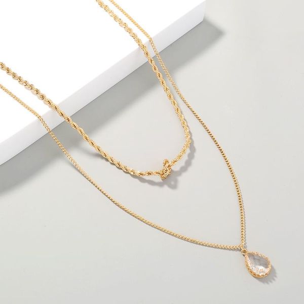 

chains product small fresh style stacked multi-layer necklace temperament cold wind natural stone metal clavicle chain, Silver