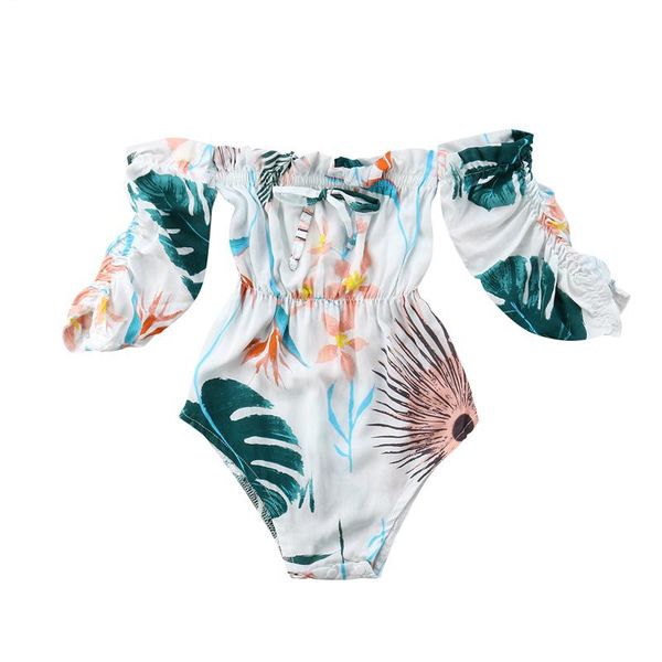 

0-24m off shoulder printed bodysuits for toddler born baby girls rompers, Blue