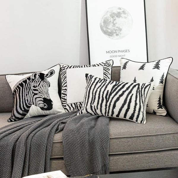 

cushion/decorative pillow embroidery pillowcase nordic geometric cushion cover ins style black and white zebra pattern bedroom sofa decor