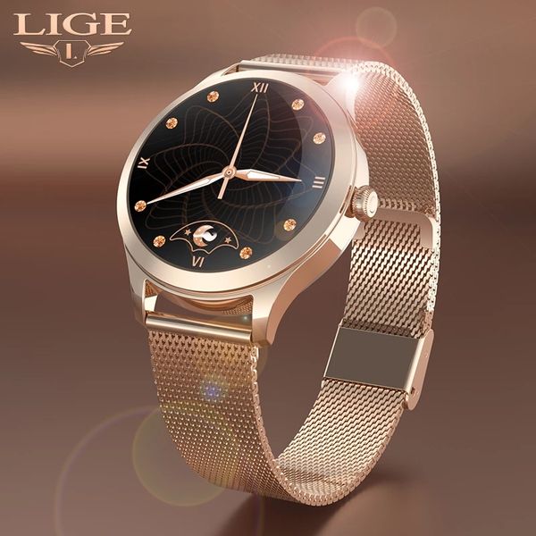 

lige new fashion smart watch woman fashion watch heart rate sleep monitoring for android ios ip68 waterproof ladies smartwatchg, Slivery;brown