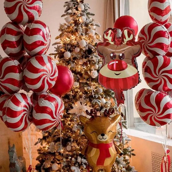

party decoration 10pcs red green star heart lollipop foil balloon merry christmas decor for home air year xmas kid gifts ball