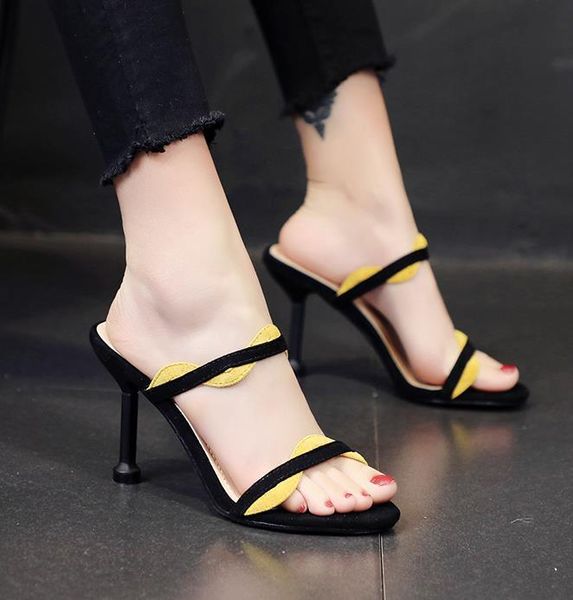 

fashion women sandals beige suede mixed color mules designer shoes summer slippers 8.5cm size 34 to 39, Black