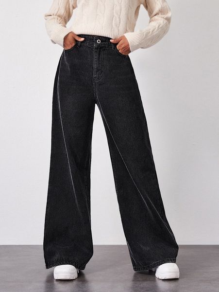 

high waisted solid baggy jeans a75u#, Blue