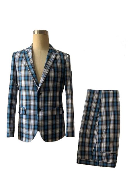 

men's suits & blazers tailored suit for men 2pcs slim fit checked summer casual party wedding groom male plaid blazer, White;black