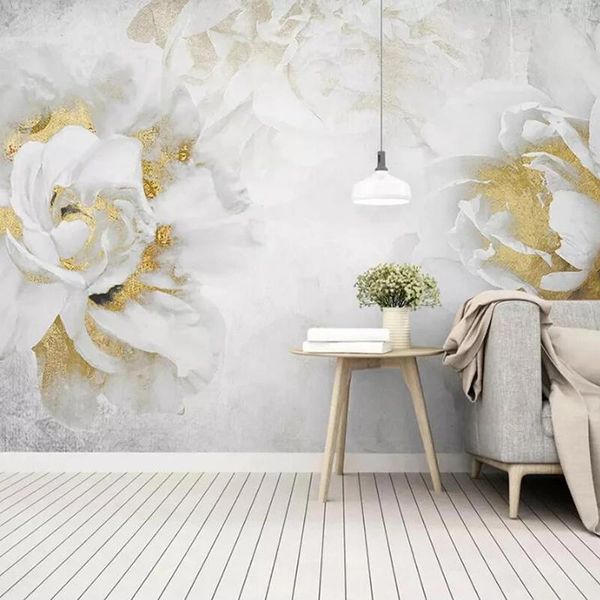 

wallpapers custom size 3d murals modern creative embossed golden rose flowers bedroom living room tv background self adhesive