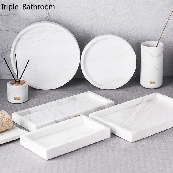 

kitchen storage & organization nordic bathroom tray natural marble round shape wash set holder cosmetic jewelry organizer accessories