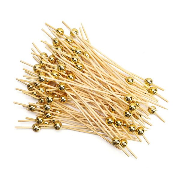 

disposable dinnerware 100 pcs/pack pearl bamboo cocktail picks wooden toothpick skewer fruit snack fork party wedding festival supplies