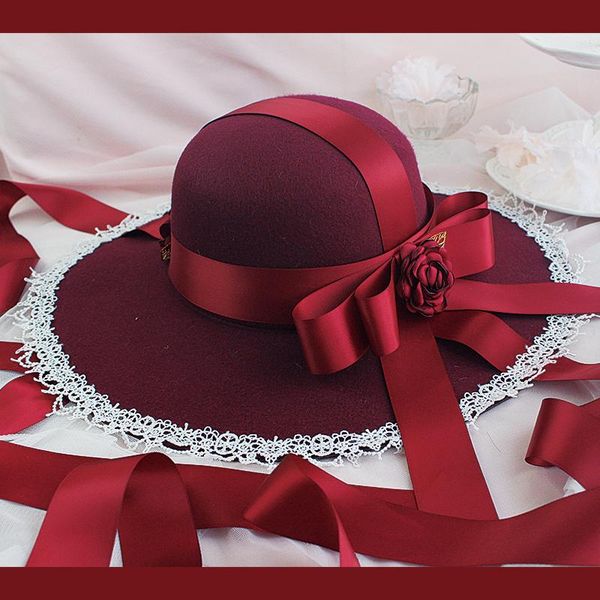 

other event & party supplies original design french grace wine red lolita maiden wide brim hat tea gorgeous lace bow flower flat cap headwea