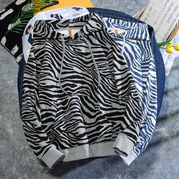 

men's hoodies & sweatshirts 2021 korean version of thick and fleece zebra print sweater hooded same style men women fashion loose, Black