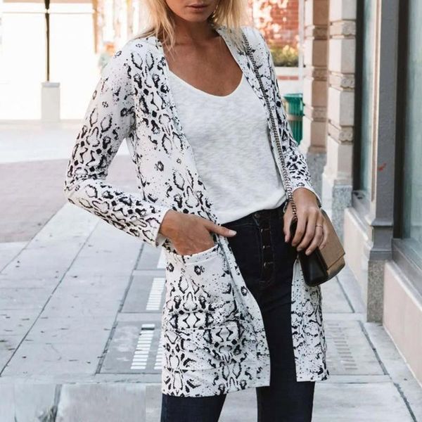 

women's knits & tees causal casual jacket leopard print cardigan blouse coat temperament all-match printed, White
