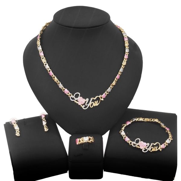 

yulaili exquisite heart appointment necklace jewelry set cuban romantic i love you party girl gold plated sets x0177, Black