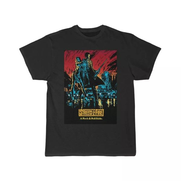 

streets of fire men's short sleeve tee, White;black