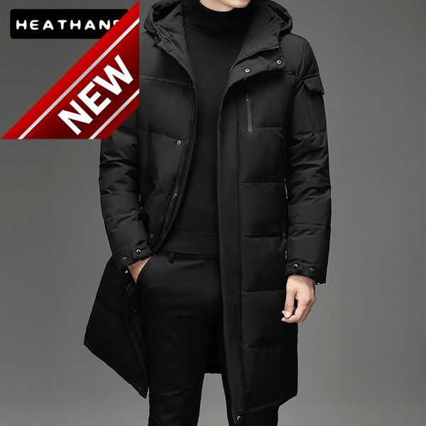 

-25 degree winter down jacket men's thick over the knee coat men hooded warm cotton padded male long casual overcoat, Black