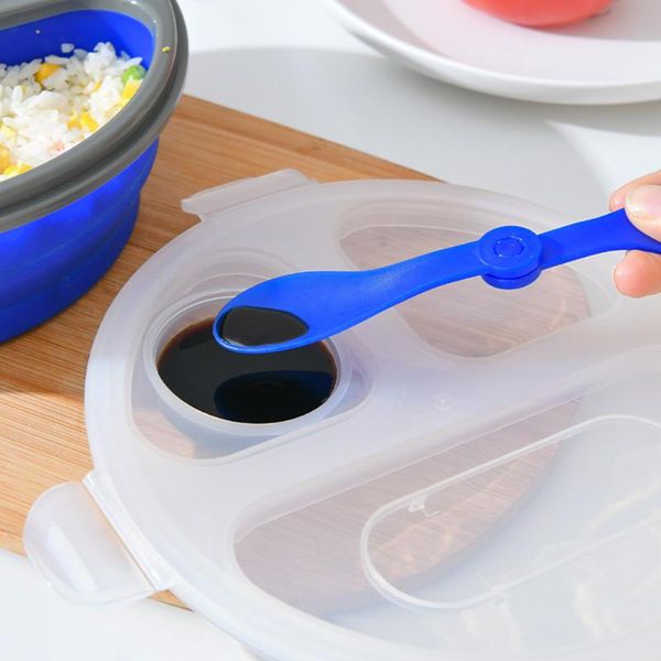 

dinnerware sets bento reusable lunch box healthy meals collapsible portable with fork container leakproof silicone 3 compartments storage se
