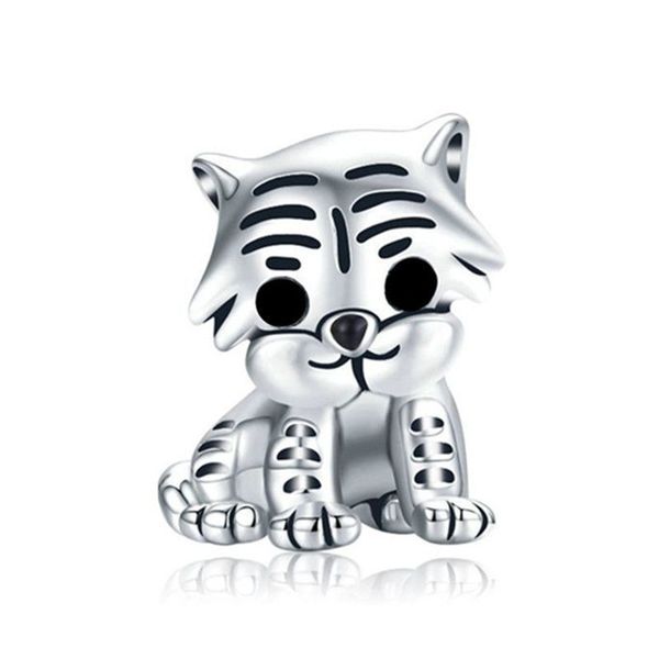 

1pcs cute tiger pendant diy beads adapting to original pandora charm bracelet ladies jewelry making gifts, Silver